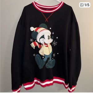 Disney Xmas Black and White Mickey Mouse Crewneck Sweatshirt xxl